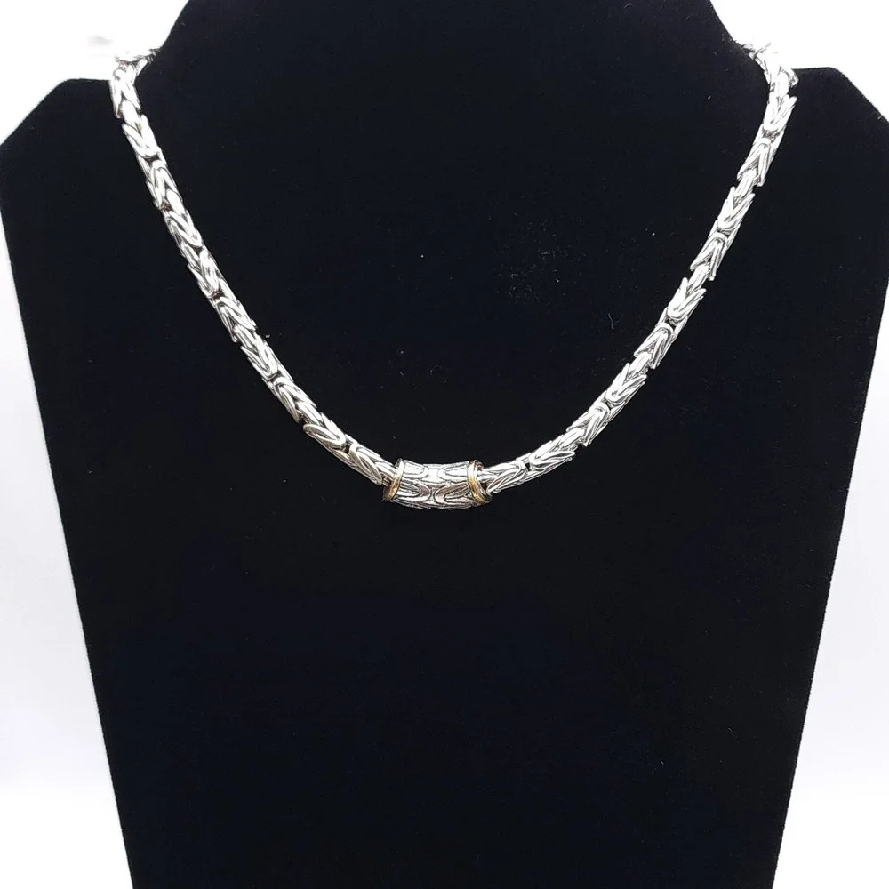 Byzantine Chain Necklace Silver Gold 18in